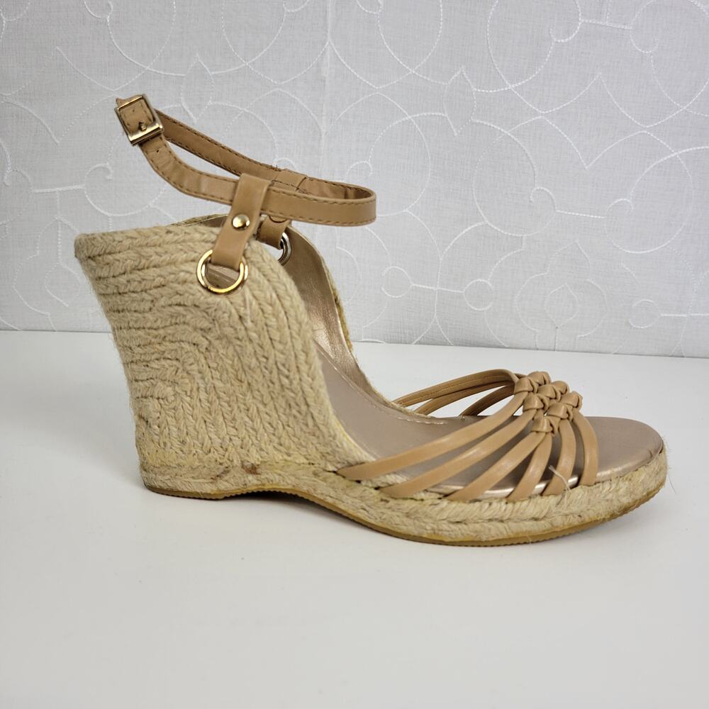 Self Esteem Womens Sandals Size 9 Brown Cork Strap Slingback Wedge Heels